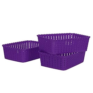 cutting edge plastic woven storage basket miniset of 3purple