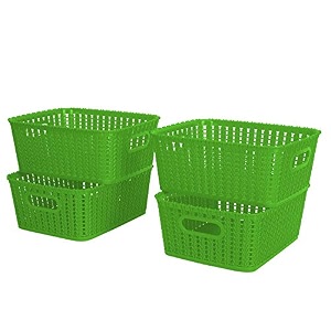 cutting edge plastic woven storage basket with handle smallset of 4green