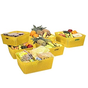 cutting edge woven storage basket with handle medium-set of 6yellow