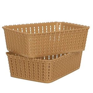 cutting edge plastic woven storage basket miniset of 2beige
