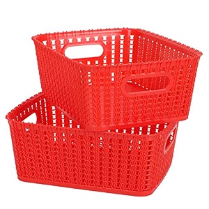 cutting edge plastic woven storage basket with handle smallset of 2red