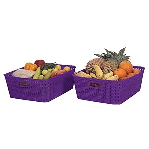 cutting edge woven storage basket with handle medium-set of 2purple
