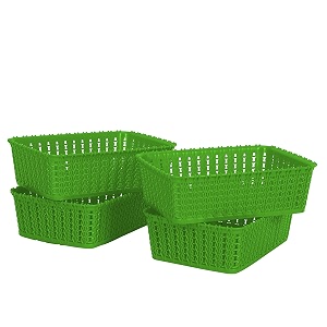 cutting edge plastic woven storage basket miniset of 4green