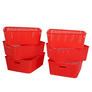 cutting edge plastic woven storage basket with handle mediumset of 6red