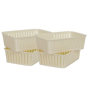cutting edge plastic woven storage basket miniset of 4white
