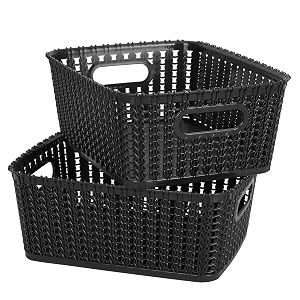 cutting edge plastic woven storage basket with handle smallset of 2black