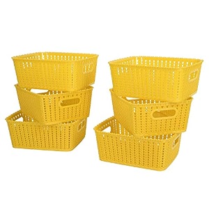 cutting edge plastic woven storage basket with handle small-set of 6yellow