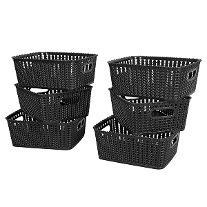cutting edge plastic woven storage basket with handle smallset of 6black