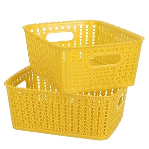 cutting edge plastic woven storage basket with handle small-set of 2yellow