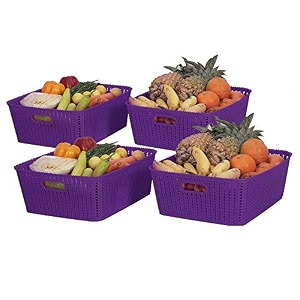 cutting edge woven storage basket with handle medium-set of 4purple