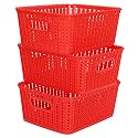 Cutting EDGE Plastic Woven Storage Basket with Handle Small(Set of 3,Red)