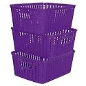 Cutting EDGE Plastic Woven Storage Basket with Handle Small-Set of 3,Purple