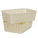Cutting EDGE Plastic Woven Storage Basket Mini(Set of 2,off White)