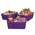 Cutting EDGE Woven Storage Basket with Handle Medium-Set of 3,Purple