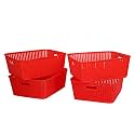 Cutting EDGE Plastic Woven Storage Basket with Handle Medium(Set of 4,Red)
