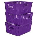 Cutting EDGE Plastic Woven Storage Basket with Handle Small-Set of 3,Purple