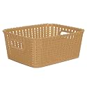Cutting EDGE Plastic Woven Storage Basket with Handle Small(Set of 1,Beige)