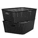 Cutting EDGE Plastic Woven Storage Basket with Handle Medium-Set of 2,Black