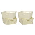 Cutting EDGE Plastic Woven Storage Basket with Handle Medium-Set of 4,White