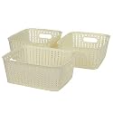 Cutting EDGE Plastic Woven Storage Basket with Handle Small(Set of 3,White)