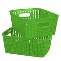 Cutting EDGE Plastic Woven Storage Basket with Handle Small(Set of 2,Green)