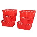 Cutting EDGE Plastic Woven Storage Basket with Handle Small(Set of 6,Red)