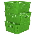 Cutting EDGE Plastic Woven Storage Basket with Handle Small-Set of 3,Green
