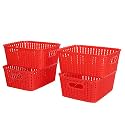 Cutting EDGE Plastic Woven Storage Basket with Handle Small(Set of 4,Red)
