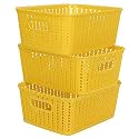 Cutting EDGE Plastic Woven Storage Basket with Handle Small-Set of 3,Yellow