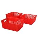 Cutting EDGE Plastic Woven Storage Basket with Handle Medium(Set of 3,Red
