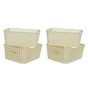 Cutting EDGE Plastic Woven Storage Basket with Handle Small(Set of 4,White)