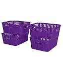 Cutting EDGE Plastic Woven Storage Basket with Handle Small-Set of 4,Purple