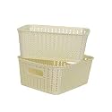 Cutting EDGE Plastic Woven Storage Basket with Handle Small(Set of 2,White)