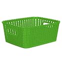 Cutting EDGE Plastic Woven Storage Basket with Handle Small(Set of 1,Green)