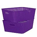 Cutting EDGE Woven Storage Basket with Handle Medium-Set of 2,Purple