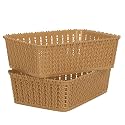 Cutting EDGE Plastic Woven Storage Basket Mini(Set of 2,Beige)