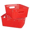 Cutting EDGE Plastic Woven Storage Basket with Handle Small(Set of 2,Red)
