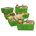 Cutting EDGE Plastic Woven Storage Basket with Handle Medium-Set of 6,Green