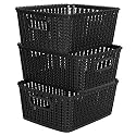 Cutting EDGE Plastic Woven Storage Basket with Handle Small(Set of 3,Black)