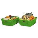 Cutting EDGE Plastic Woven Storage Basket with Handle Medium-Set of 1,Green