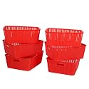 Cutting EDGE Plastic Woven Storage Basket with Handle Medium(Set of 6,Red)