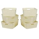 Cutting EDGE Plastic Woven Storage Basket with Handle Medium-Set of 6,White
