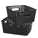 Cutting EDGE Plastic Woven Storage Basket with Handle Small(Set of 2,Black)