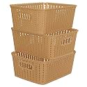 Cutting EDGE Plastic Woven Storage Basket with Handle Small(Set of 3,Beige)