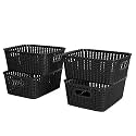 Cutting EDGE Plastic Woven Storage Basket with Handle Small(Set of 4,Black)