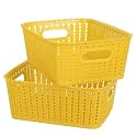 Cutting EDGE Plastic Woven Storage Basket with Handle Small-Set of 2,Yellow