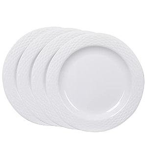 cutting edge set of 4 white round plastic dinner plates  lightweight durable reusable amp dishwasher safe ideal for everyday use family meals parties outdoor dining picnics and gatherings