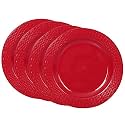 Cutting EDGE Round Breakfast Plates (Set of 4), Side Plates, Dishwasher/Freezer Safe, Diameter 20.5 cm (Red)