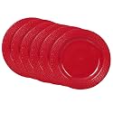 Cutting EDGE Round Breakfast Plates (Set of 6), Side Plates, Microwave/Dishwasher/Freezer Safe, Diameter 20.5 cm (Red)