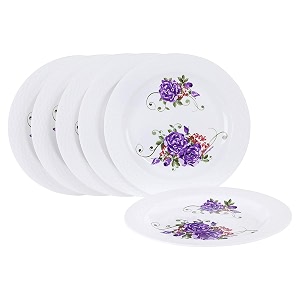 cutting edge round colorful dinner plate set of 6 4 inch103 cm with floral printed design for families parties unbreakable kid friendly dishwasher safe purple rose